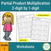 Partial Product Multiplication 2-digit by 1-digit Worksheets