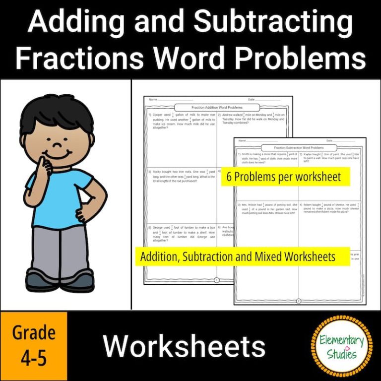 Adding and subtracting fractions word problems elementary studies